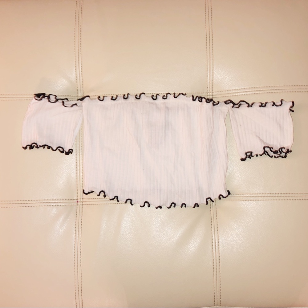 Forever 21 Ribbed Off the Shoulder Ruffle Crop Top